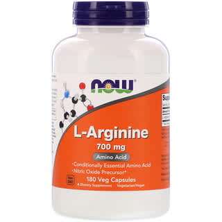 NOW Foods, L-Arginina, 700 mg, 180 Cápsulas Vegetais