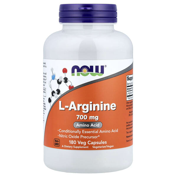 NOW Foods, L-Arginina, 700 mg, 180 Cápsulas Vegetais