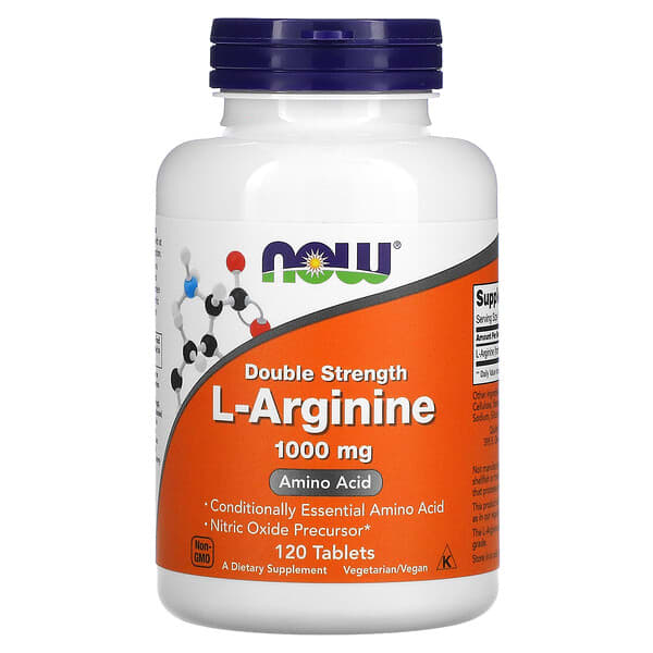 NOW Foods, Arginina, Dosagem Dupla, 1.000 mg, 120 Comprimidos