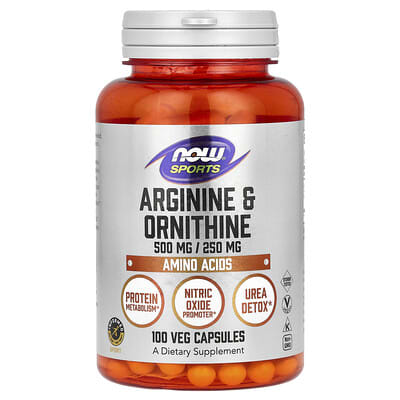 NOW Foods, Sports, Arginine & Ornithine, 100 Vegetarian Capsules