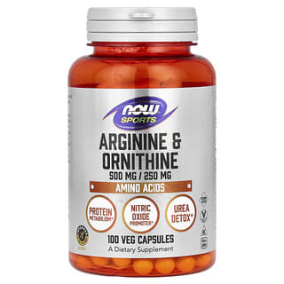 NOW Foods, Sports, Arginine et ornithine, 100 capsules végétariennes