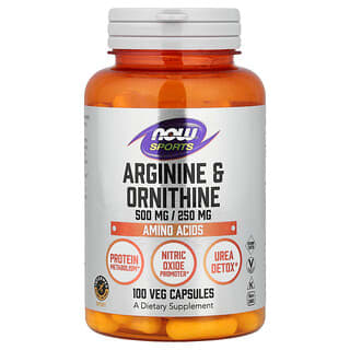 NOW Foods, Deportes, Arginina y ornitina, 100 cápsulas vegetales