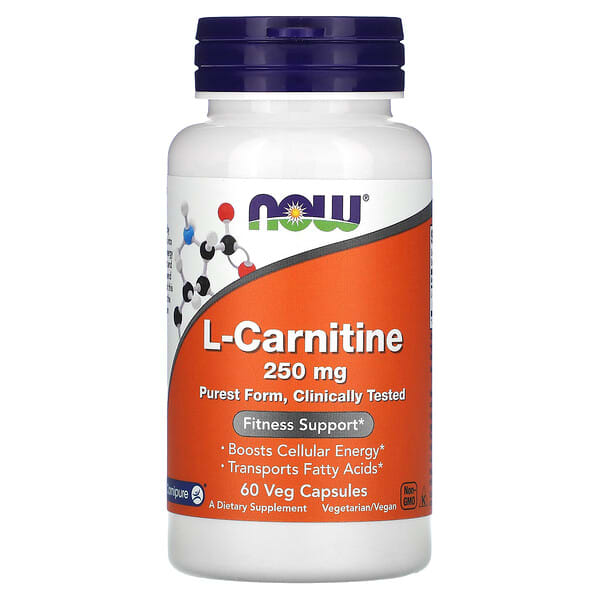 NOW Foods, L-Carnitina, 250 mg, 60 Cápsulas