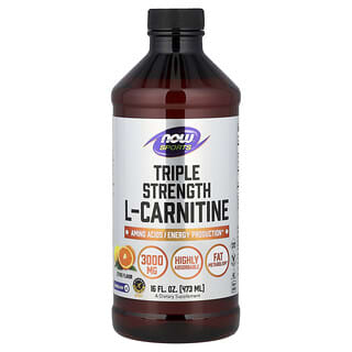 NOW Foods, Sports, L-carnitina líquida de triple concentración, Cítricos, 3000 mg, 473 ml (16 oz. líq.)