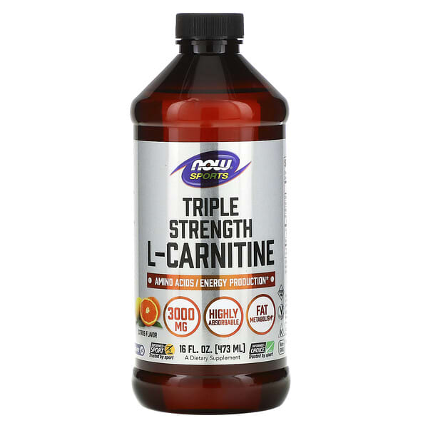 NOW Foods, Sports, Triple Strength L-Carnitine Liquid, Citrus, 3,000 mg, 16 fl oz (473 ml)