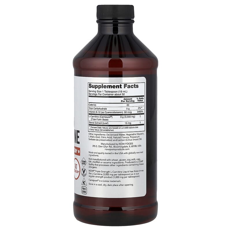 now foods l carnitine liquid 3000 mg NOW Sports Triple Strength L-Carnitine Liquid, Citrus Flavor,3000mg,16FlOz