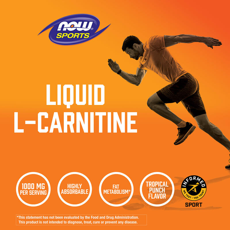 NOW Foods, Sports, жидкий L-карнитин, со вкусом тропических фруктов, 1000 мг, 473 мл (16 жидк. унций)