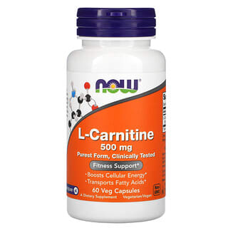 NOW Foods, L-Carnitine, 500 mg, 60 Cápsulas Vegetais