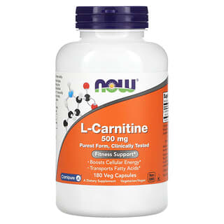 NOW Foods, L-Carnitina, 500 mg, 180 Cápsulas Vegetais