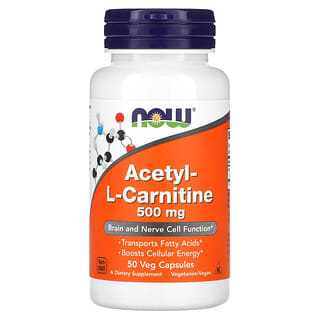NOW Foods, ацетил-L-карнитин, 500 мг, 50 вегетарианских капсул
