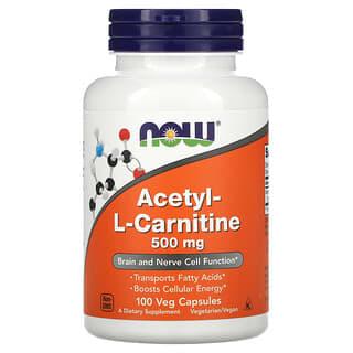 NOW Foods, Acetil-L Carnitina, 500 mg, 100 Cápsulas Vegetais