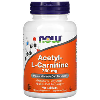 NOW Foods, Acetil L-Carnitina, 750 mg, 90 Comprimidos
