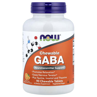NOW Foods, GABA Chewable Tablets, Orange Flavor, 90 Chewable Tablets