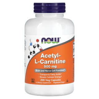 NOW Foods, Acetilcarnitina, 500 mg, 200 Cápsulas Vegetais