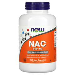NOW Foods, N-ацетилцистеїн, 600 мг, 250 мг, 120 рослинних капсул