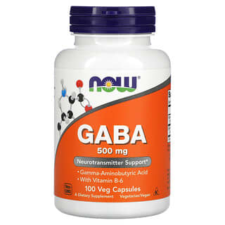 NOW Foods, GABA com Vitamina B-6, 500 mg, 100 Cápsulas Vegetais