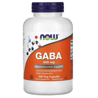 NOW Foods, GABA 含维生素 B-6,500 毫克，200 粒素食胶囊