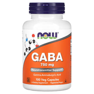 Now Foods, GABA con vitamina B6, 750 mg, 100 cápsulas vegetales