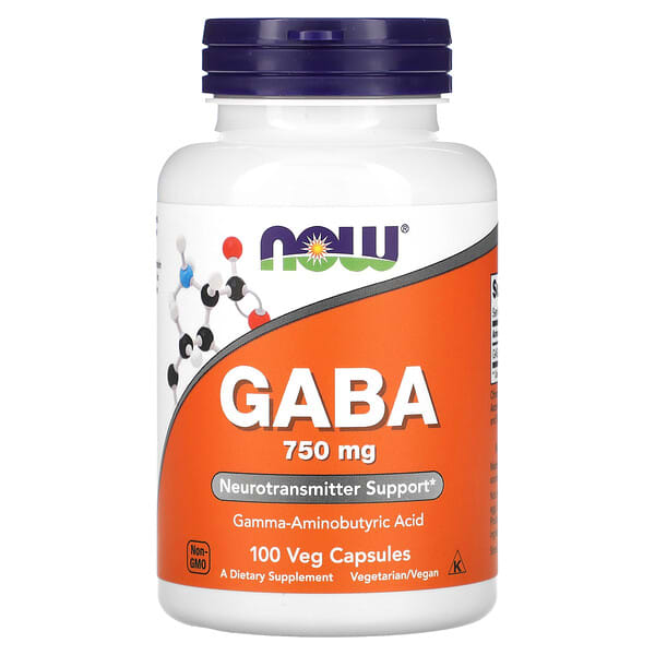 NOW Foods, GABA, 750 mg, 100 pflanzliche Kapseln