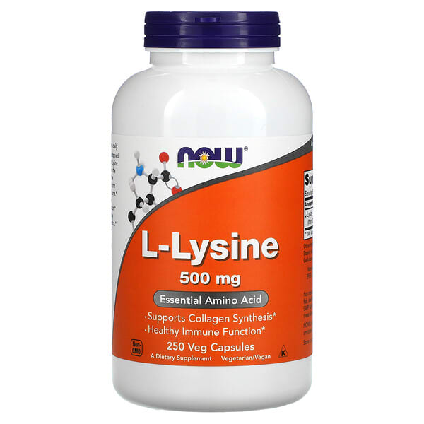 NOW Foods, L-lisina, 500 mg, 250 cápsulas vegetales