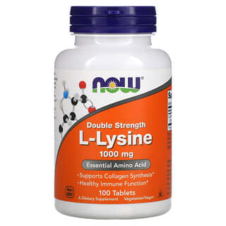 Now Foods, L-Lysine double efficacité, 1000 mg, 100 comprimés
