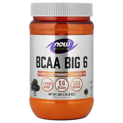 NOW Foods, Sports, BCAA Big 6, Grape, 600 g (21.16 oz)