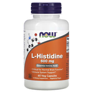 NOW Foods, L-histidina, 600 mg, 60 cápsulas vegetales