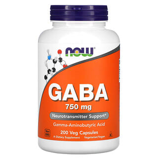 Now Foods, GABA, Suplemento alimentario, 750 mg, 200 cápsulas vegetales