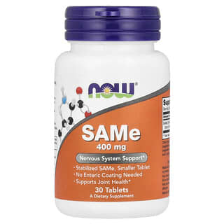 NOW Foods, SAM-e (S-アデノシル-L-メチオニン)、 400 mg、 30タブレット