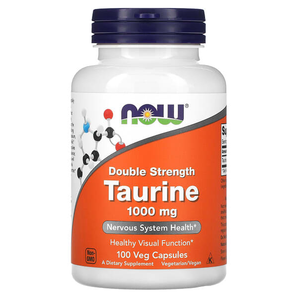NOW Foods, Taurine, Double efficacité, 1000 mg, 100 capsules végétariennes