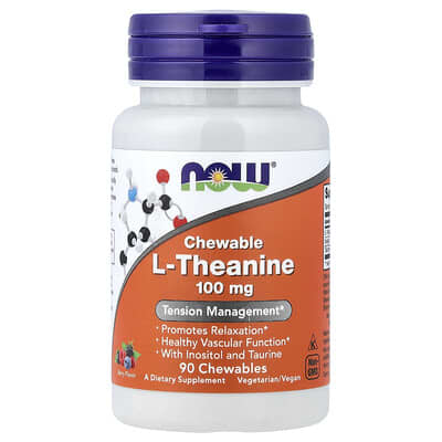 NOW Foods, L-Theanine Chewable Tablets, Berry Flavor, 90 Chewable Tablets