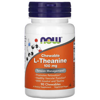 NOW Foods, L-Theanine Mastigável, 100 mg, 90 Cápsulas Mastigáveis