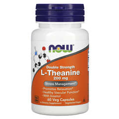 NOW Foods, L-теанин, двойной концентрации, 200 мг, 60 растительных капсул