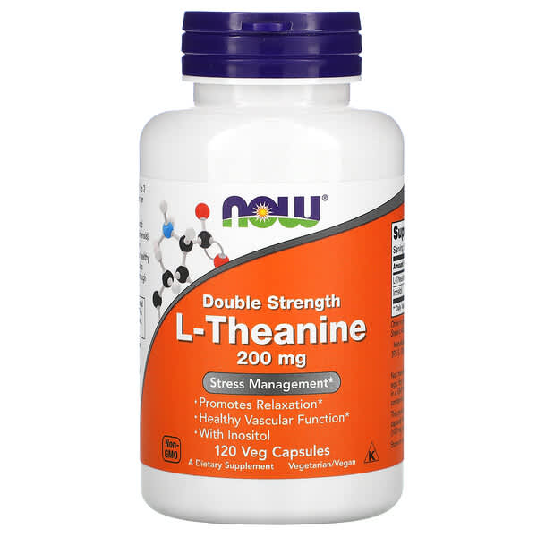 NOW Foods, L-теанін подвійної сили дії, 200 мг, 120 рослинних капсул