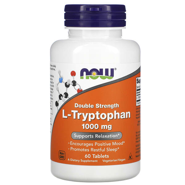 NOW Foods, L-tryptophane, Double efficacité, 1000 mg, 60 comprimés