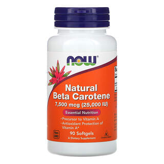 NOW Foods, Natural Beta-Carotene, natürliches Betacarotin, 7.500 IU (25.000 IU), 90 Weichkapseln
