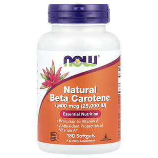 NOW Foods, Beta caroteno natural, 25,000 IU, 180 perlas