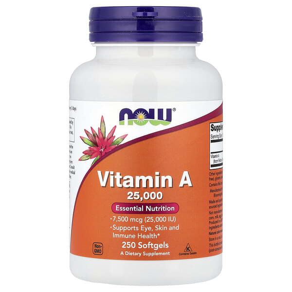 NOW Foods, 비타민A, 7,500mcg(25,000IU), 소프트젤 250정