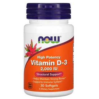 NOW Foods, Vitamine D3, 50 µg (2000 UI), 30 capsules à enveloppe molle
