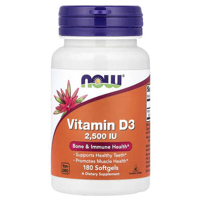 NOW Foods, Vitamin D3 Softgels, 2500 IU, 180 Capsules