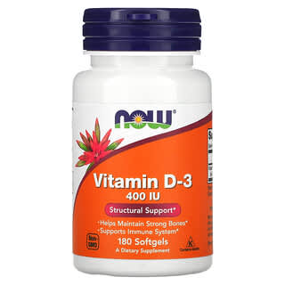 NOW Foods, Vitamin D-3, Structural Support, 400 IU, 180 Softgels