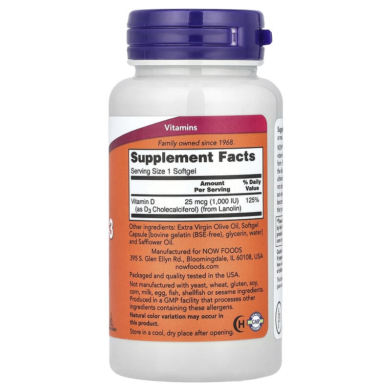 Vitamin D-3, High Potency, 1,000 IU, 180 Softgels