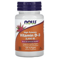 NOW Foods, Vitamina D-3 de Alta Potência, 50 mcg (2.000 UI), 120 Cápsulas Softgel