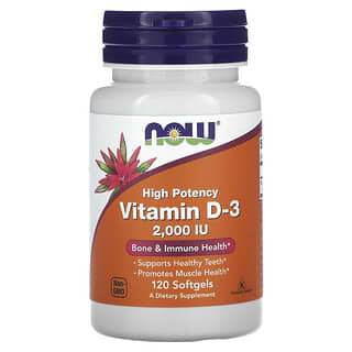 NOW Foods, Vitamine D3, Haute efficacité, 50 µg (2000 UI), 120 capsules à enveloppe molle