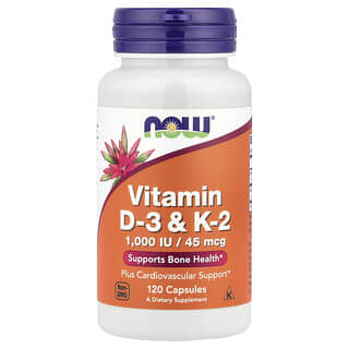 NOW Foods, D3 ve K2 Vitamini, 120 Bitkisel Kapsül