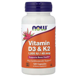NOW Foods, Vitamin D-3 og K-2, 120 kapsler
