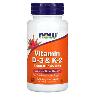 NOW Foods, Vitamina D-3 e K-2, 120 Cápsulas Vegetais