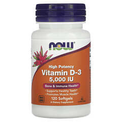 NOW Foods, Vitamin D-3, High Potency, hochwirksames Vitamin D3, 5.000 IU, 120 Weichkapseln
