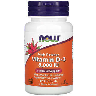NOW Foods, Vitamina D-3, 125 mcg (5.000 UI), 120 Cápsulas Softgel
