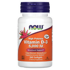 NOW Foods, Vitamine D-3, Haute efficacité, 125 µg (5 000 UI), 240 capsules à enveloppe molle